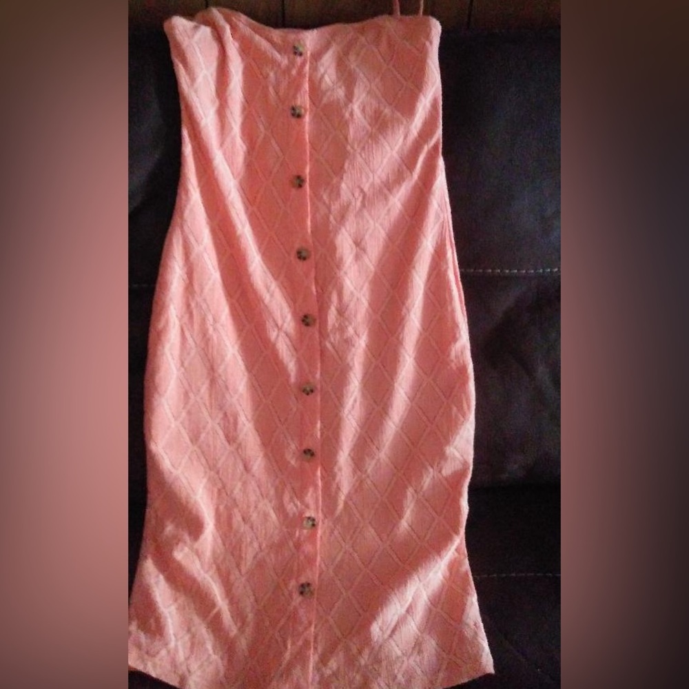 Peach, spaghetti straps, Midi-Dress with button detail